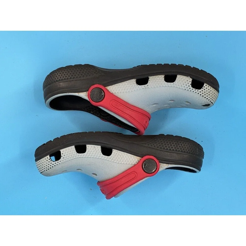 Crocs Duet Sport Kids Clogs Gray Black Red Size C12 Slip On Shoes
